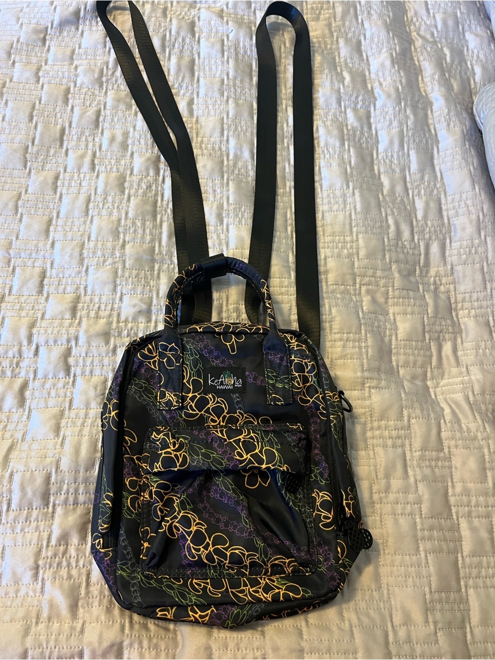 KeAloha Hawaiian Black Floral Mini Backpack